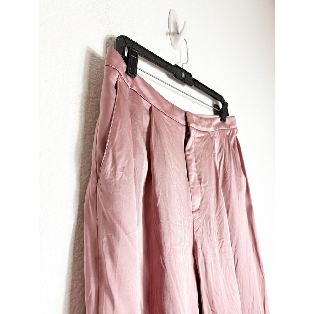 VINCE Liquid Shine Straight Leg Trousers Size 10 Pink Satin Wide Leg Career Wear - Picture 7 of 13